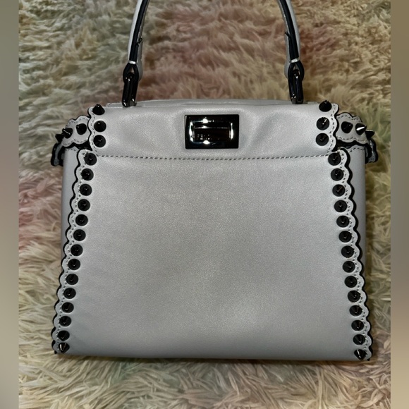 Fendi Peekaboo Mini Light Blue Studded Leather Two Way Top Handle Bag - Picture 4 of 16